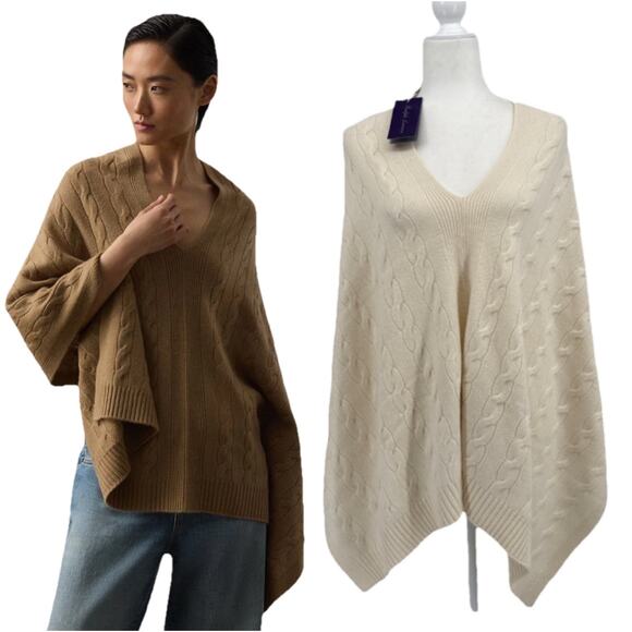 Ralph Lauren Collection Cable Knit Cashmere Poncho Scarf Sweater Cream White NWT - Picture 1 of 14